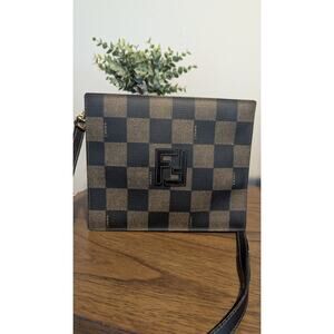 Fendi Vintage Square Check PVC Leather Logo Crossbody Bag